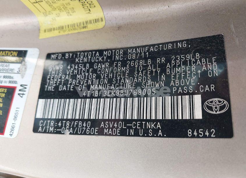 Photo 9 of 2011 Toyota Camry LE (VIN 4T1BF3EK9BU768005)