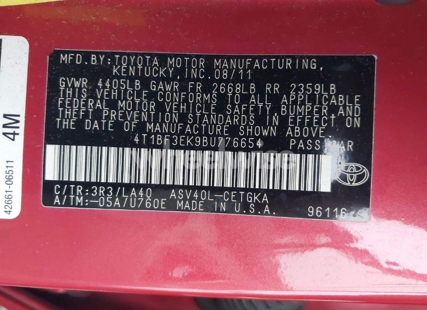 Photo 9 of 2011 Toyota Camry XLE (VIN 4T1BF3EK9BU776654)