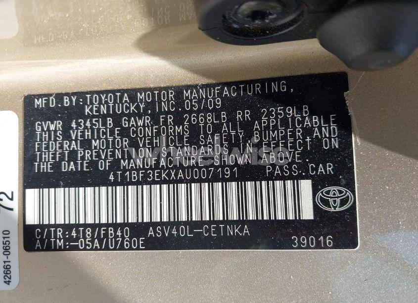 Photo 9 of 2010 Toyota Camry LE (VIN 4T1BF3EKXAU007191)
