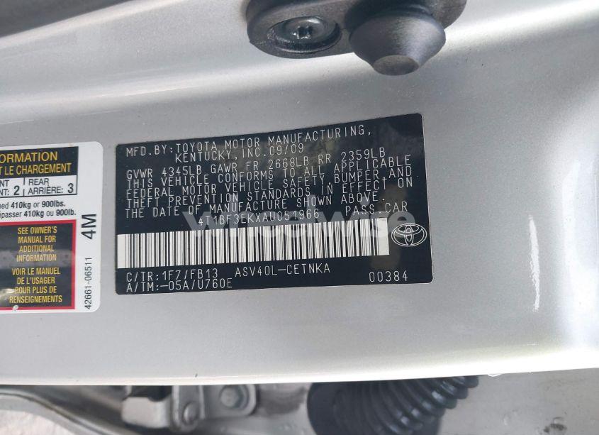 Photo 9 of 2010 Toyota Camry LE (VIN 4T1BF3EKXAU051966)