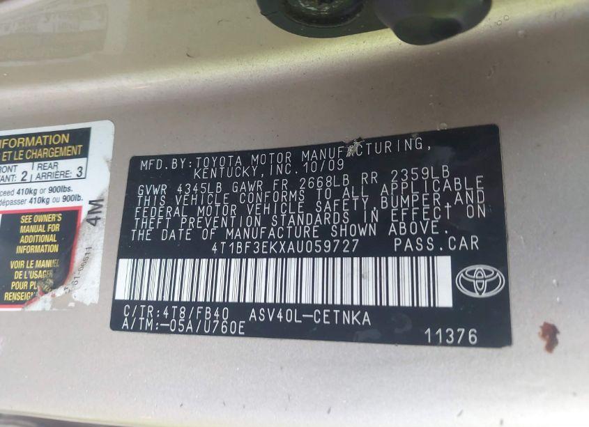 Photo 9 of 2010 Toyota Camry LE (VIN 4T1BF3EKXAU059727)