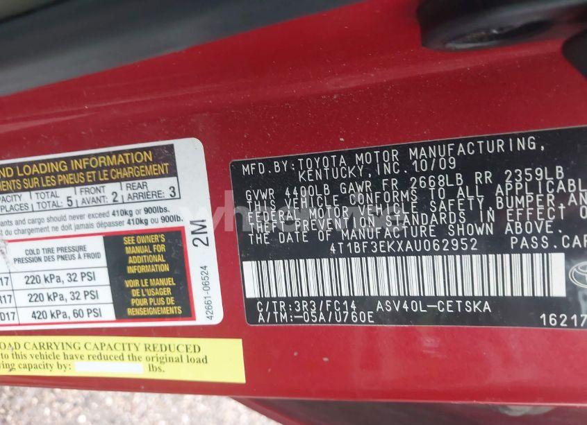 Photo 9 of 2010 Toyota Camry SE (VIN 4T1BF3EKXAU062952)