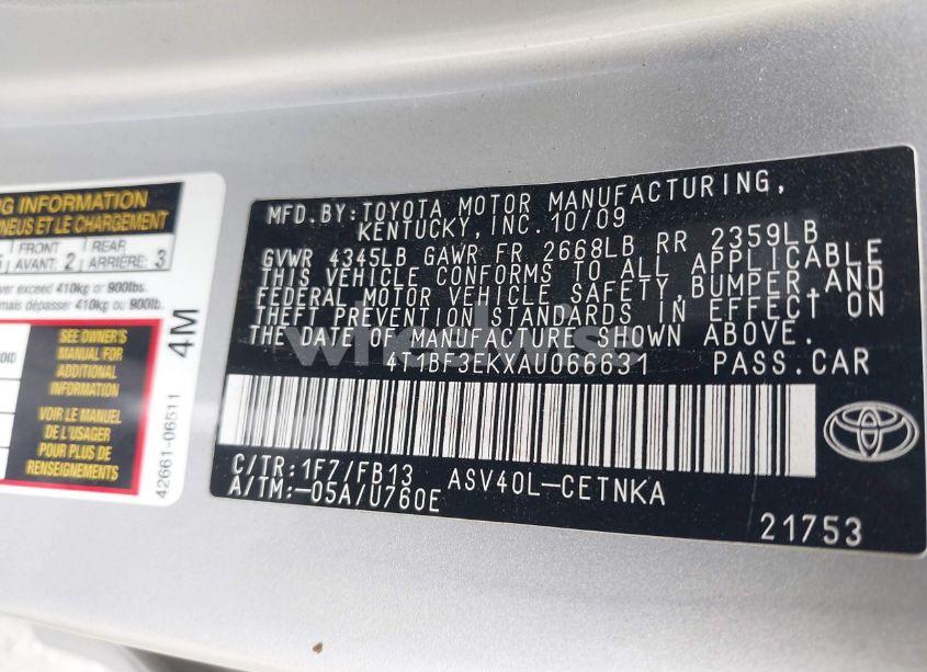 Photo 9 of 2010 Toyota Camry (VIN 4T1BF3EKXAU066631)