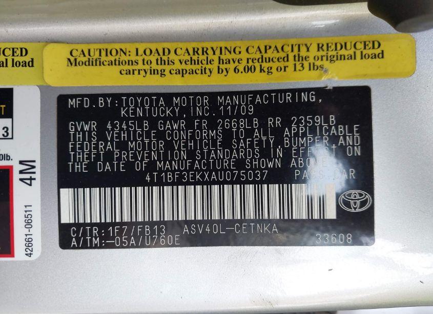 Photo 9 of 2010 Toyota Camry LE (VIN 4T1BF3EKXAU075037)