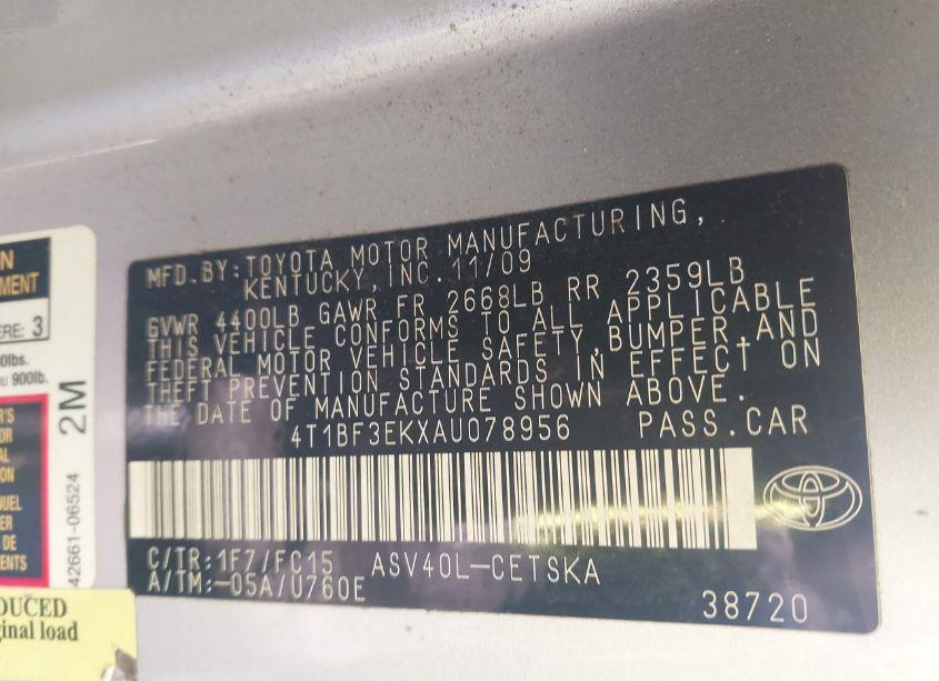 Photo 9 of 2010 Toyota Camry SE (VIN 4T1BF3EKXAU078956)