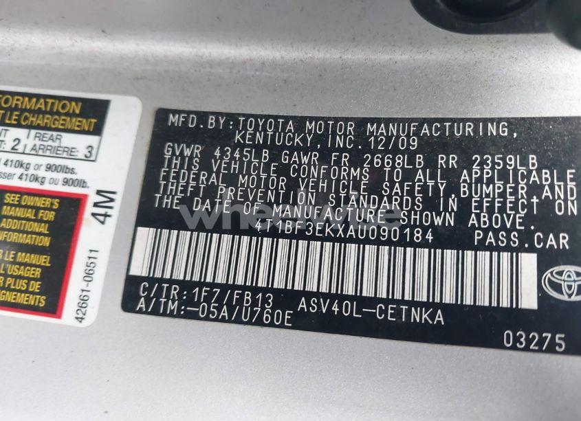 Photo 9 of 2010 Toyota Camry LE (VIN 4T1BF3EKXAU090184)