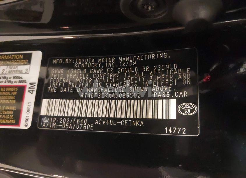 Photo 9 of 2010 Toyota Camry LE (VIN 4T1BF3EKXAU099502)