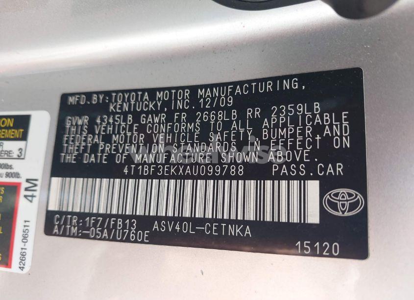 Photo 9 of 2010 Toyota Camry LE (VIN 4T1BF3EKXAU099788)