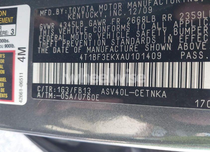 Photo 9 of 2010 Toyota Camry LE (VIN 4T1BF3EKXAU101409)