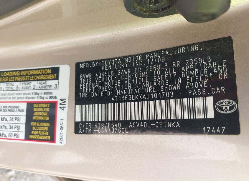 Photo 9 of 2010 Toyota Camry LE (VIN 4T1BF3EKXAU101703)