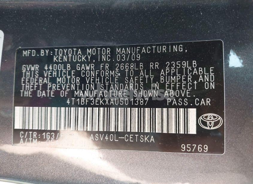 Photo 9 of 2010 Toyota Camry SE (VIN 4T1BF3EKXAU501387)