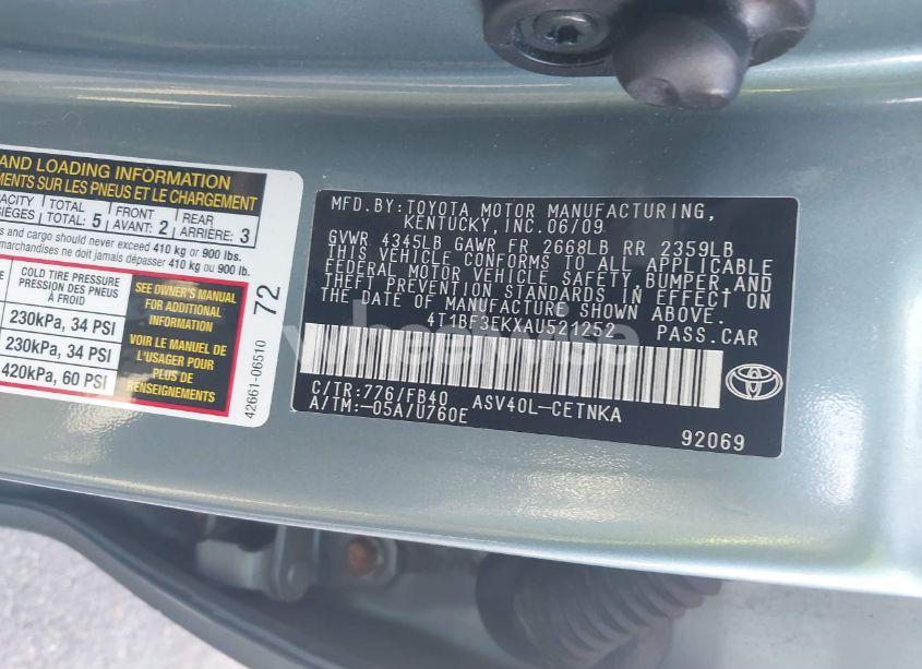 Photo 9 of 2010 Toyota Camry LE (VIN 4T1BF3EKXAU521252)