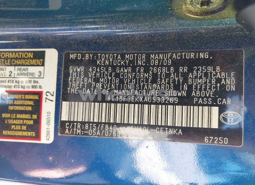 Photo 9 of 2010 Toyota Camry (VIN 4T1BF3EKXAU533269)