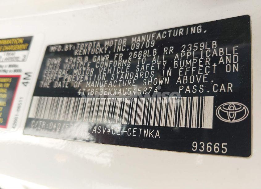 Photo 9 of 2010 Toyota Camry LE (VIN 4T1BF3EKXAU545874)