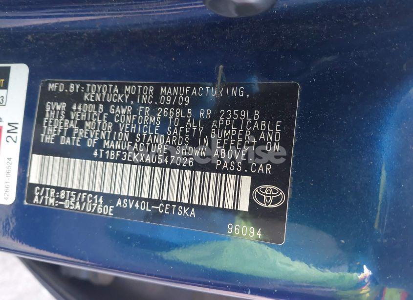 Photo 9 of 2010 Toyota Camry SE (VIN 4T1BF3EKXAU547026)