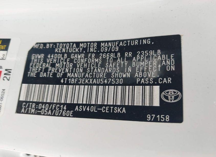 Photo 9 of 2010 Toyota Camry SE (VIN 4T1BF3EKXAU547530)