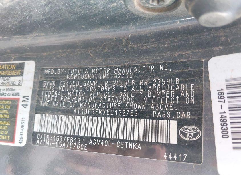 Photo 9 of 2011 Toyota Camry LE (VIN 4T1BF3EKXBU122763)