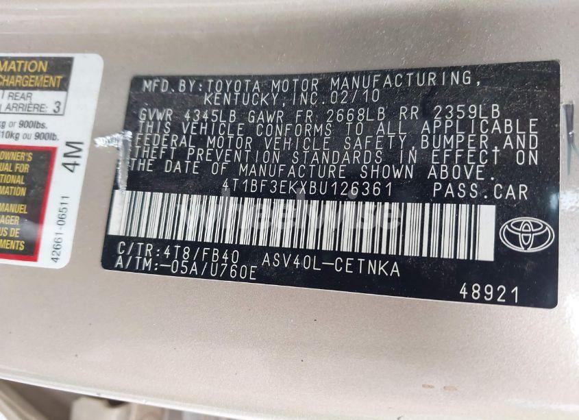 Photo 9 of 2011 Toyota Camry (VIN 4T1BF3EKXBU126361)