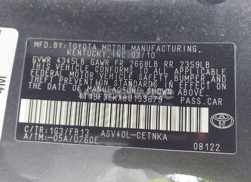 Photo 9 of 2011 Toyota Camry LE (VIN 4T1BF3EKXBU133679)