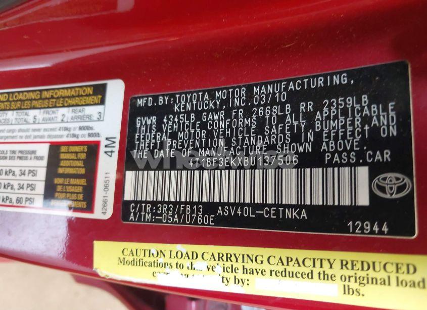 Photo 9 of 2011 Toyota Camry LE (VIN 4T1BF3EKXBU137506)