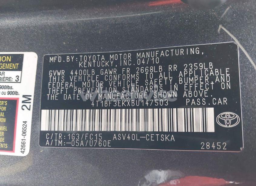 Photo 9 of 2011 Toyota Camry SE (VIN 4T1BF3EKXBU147503)