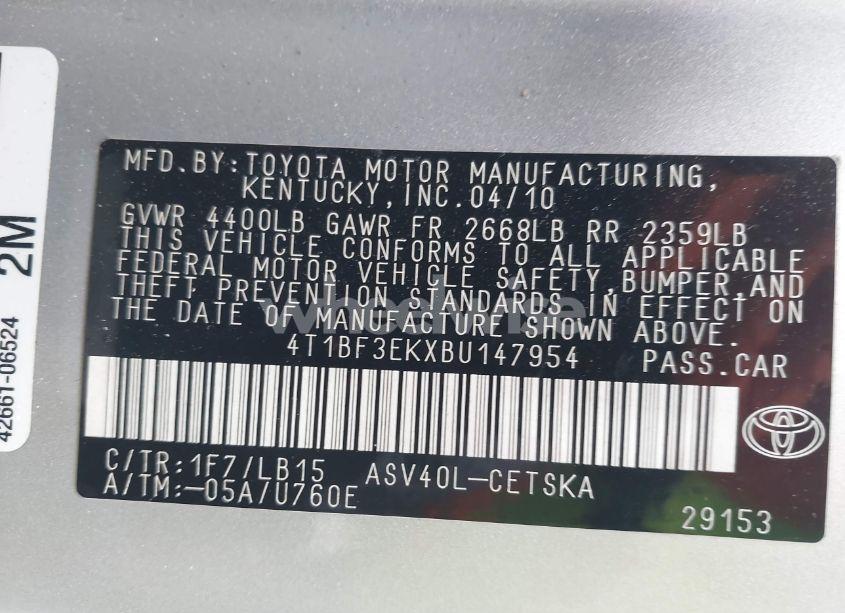 Photo 9 of 2011 Toyota Camry SE (VIN 4T1BF3EKXBU147954)