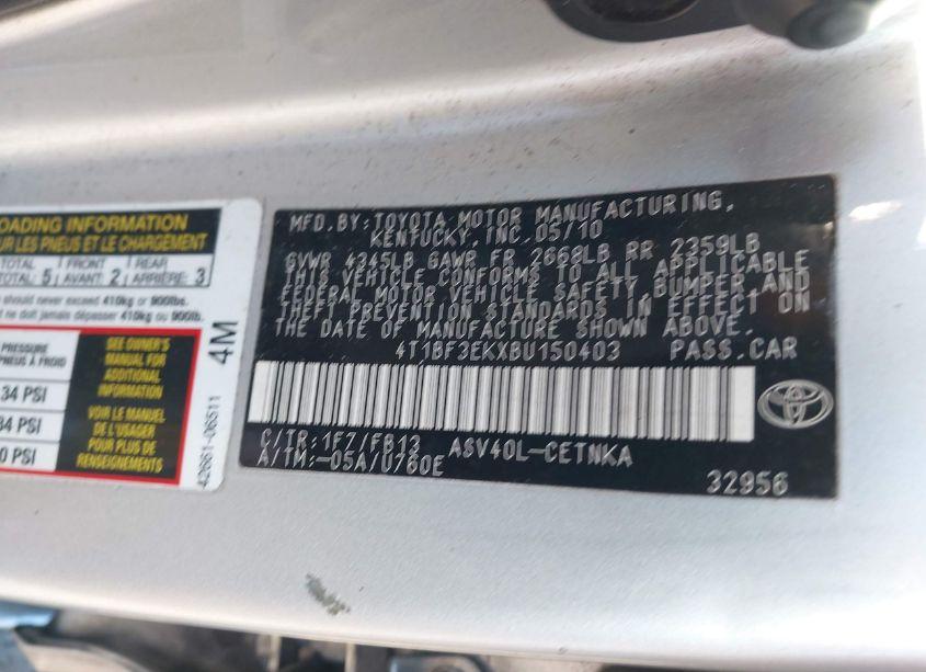 Photo 9 of 2011 Toyota Camry (VIN 4T1BF3EKXBU150403)