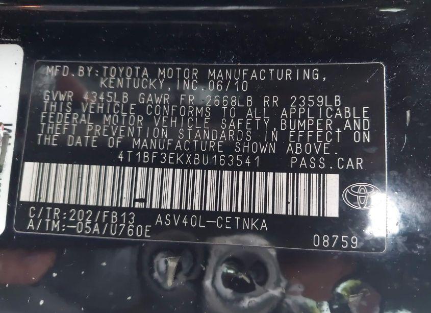 Photo 9 of 2011 Toyota Camry (VIN 4T1BF3EKXBU163541)