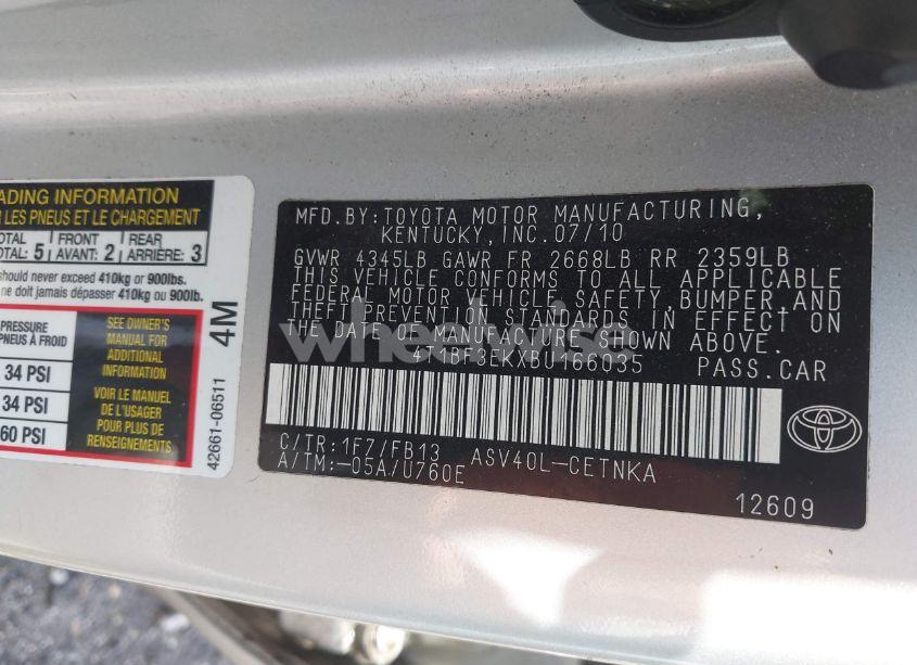 Photo 9 of 2011 Toyota Camry LE (VIN 4T1BF3EKXBU166035)