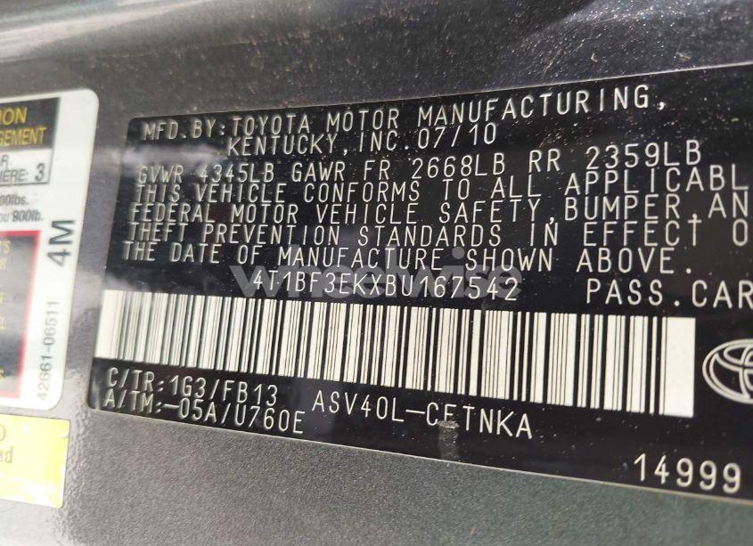Photo 9 of 2011 Toyota Camry LE (VIN 4T1BF3EKXBU167542)