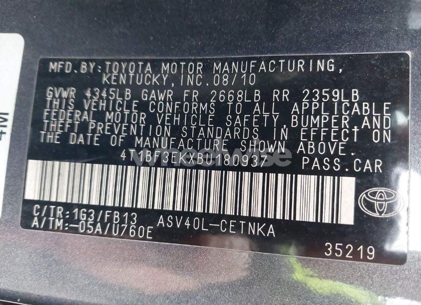 Photo 9 of 2011 Toyota Camry LE (VIN 4T1BF3EKXBU180937)