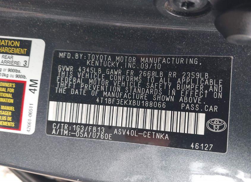 Photo 9 of 2011 Toyota Camry LE (VIN 4T1BF3EKXBU188066)