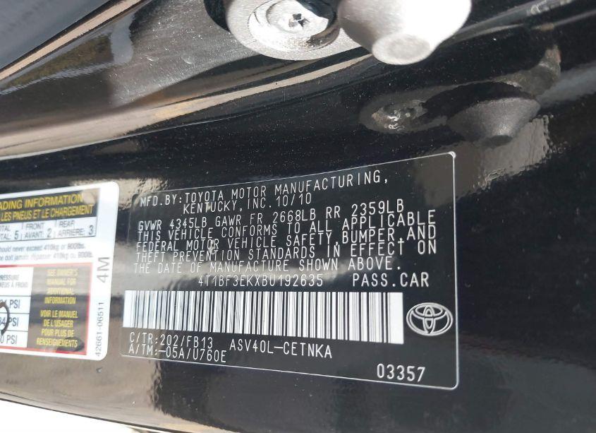 Photo 9 of 2011 Toyota Camry LE (VIN 4T1BF3EKXBU192635)