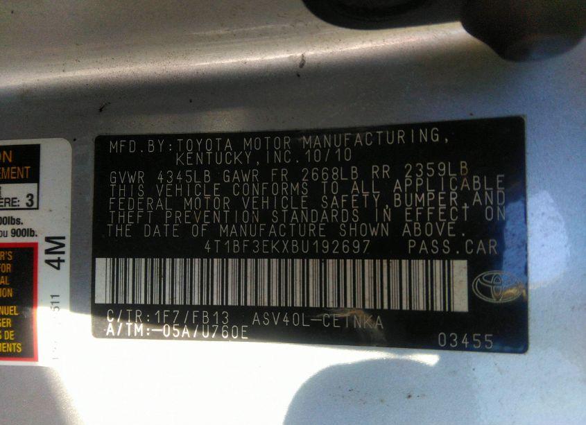 Photo 9 of 2011 Toyota Camry LE (VIN 4T1BF3EKXBU192697)