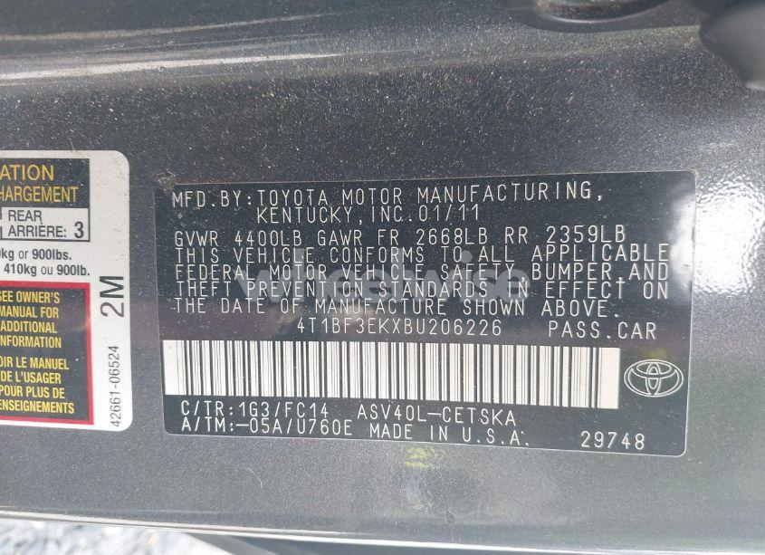 Photo 9 of 2011 Toyota Camry SE (VIN 4T1BF3EKXBU206226)