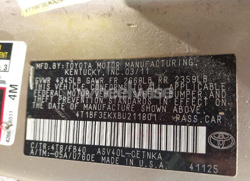 Photo 9 of 2011 Toyota Camry (VIN 4T1BF3EKXBU211801)