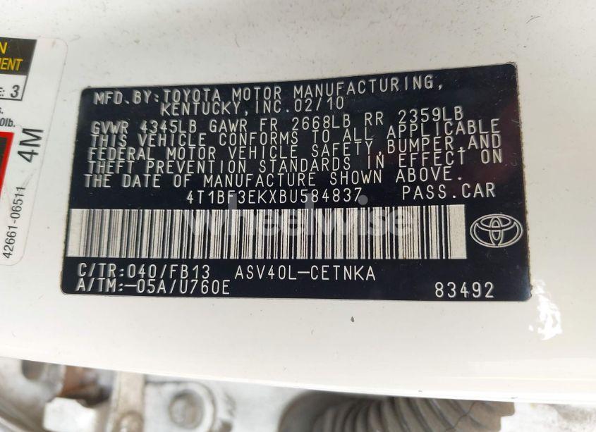 Photo 9 of 2011 Toyota Camry LE (VIN 4T1BF3EKXBU584837)