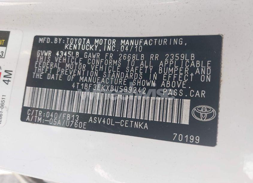 Photo 9 of 2011 Toyota Camry LE (VIN 4T1BF3EKXBU599242)