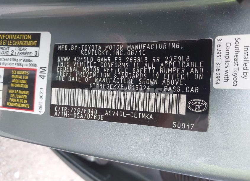 Photo 9 of 2011 Toyota Camry LE (VIN 4T1BF3EKXBU616024)