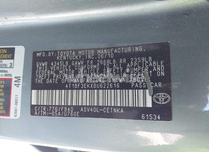 Photo 9 of 2011 Toyota Camry LE (VIN 4T1BF3EKXBU622616)