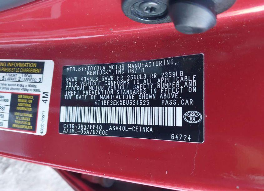 Photo 9 of 2011 Toyota Camry LE (VIN 4T1BF3EKXBU624625)