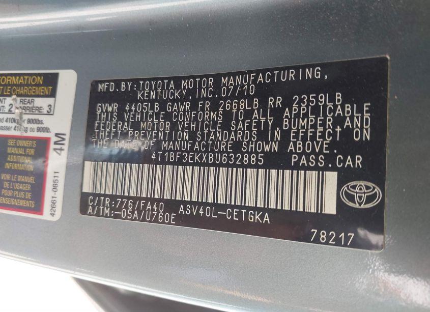 Photo 9 of 2011 Toyota Camry XLE (VIN 4T1BF3EKXBU632885)