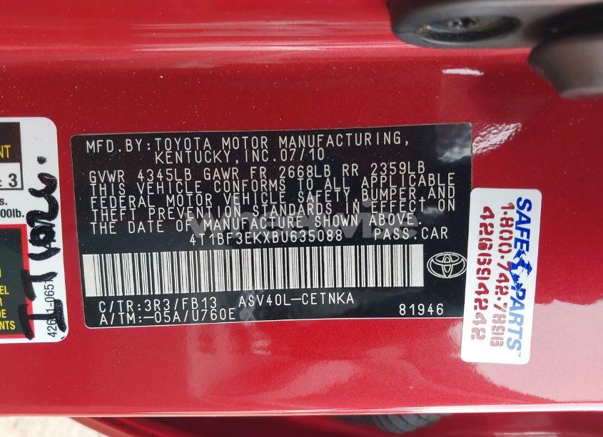 Photo 9 of 2011 Toyota Camry LE (VIN 4T1BF3EKXBU635088)