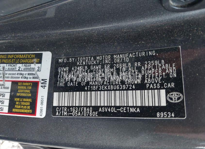 Photo 9 of 2011 Toyota Camry LE (VIN 4T1BF3EKXBU639724)