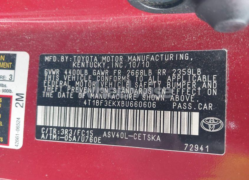 Photo 9 of 2011 Toyota Camry SE (VIN 4T1BF3EKXBU660606)