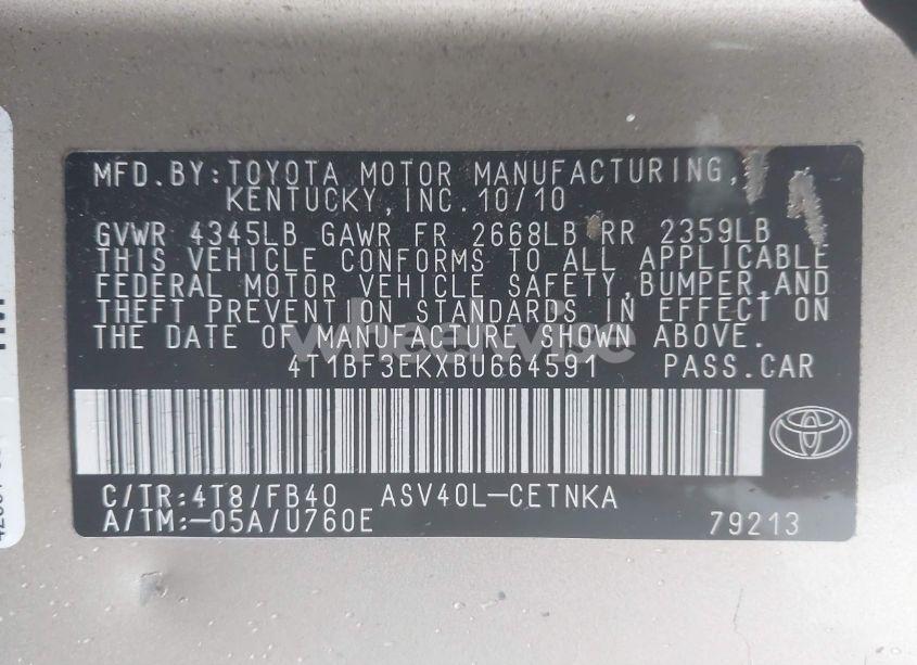 Photo 9 of 2011 Toyota Camry SE/LE/XLE (VIN 4T1BF3EKXBU664591)