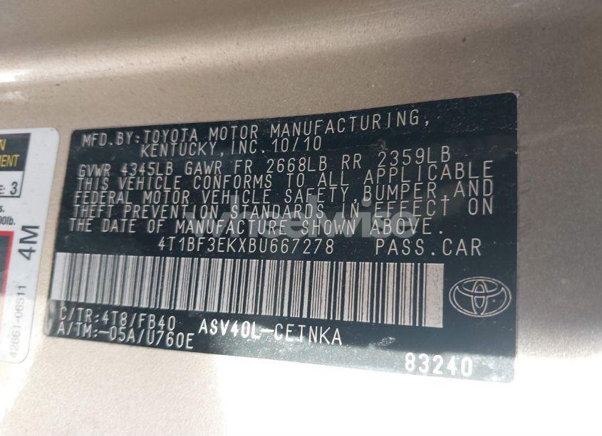 Photo 9 of 2011 Toyota Camry LE (VIN 4T1BF3EKXBU667278)