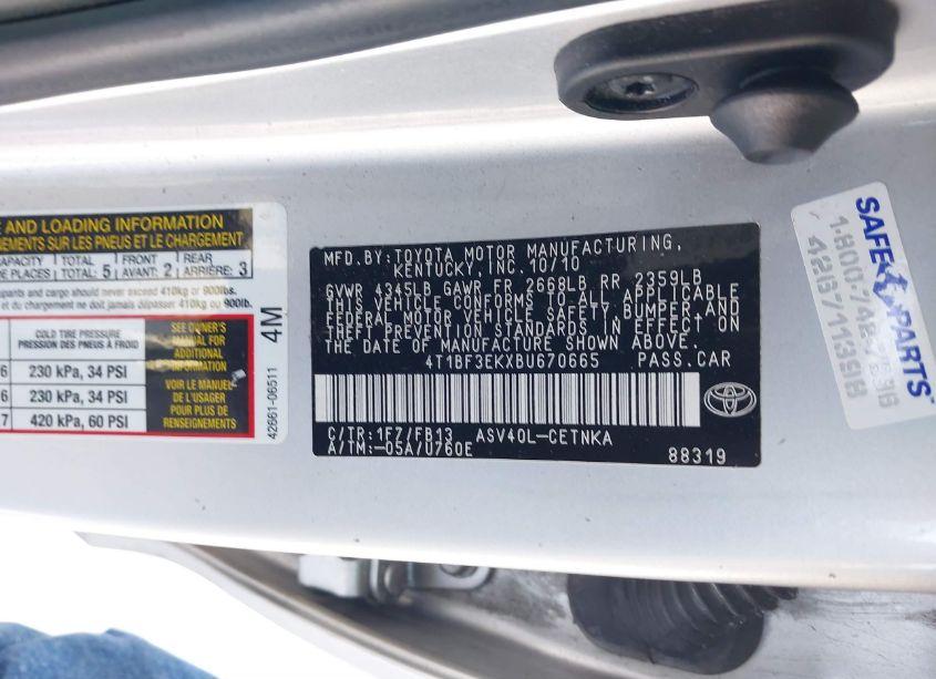 Photo 9 of 2011 Toyota Camry LE (VIN 4T1BF3EKXBU670665)