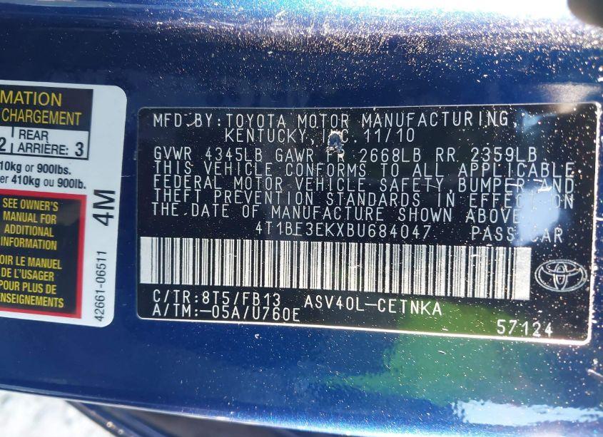 Photo 9 of 2011 Toyota Camry LE (VIN 4T1BF3EKXBU684047)