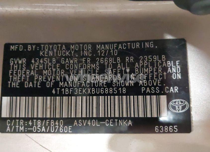 Photo 9 of 2011 Toyota Camry LE (VIN 4T1BF3EKXBU688518)